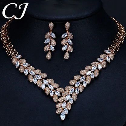 CANDICE High Quality Green Crystal Dubai Gold Plated Jewelry Sets Luxury CZ Stone African Necklace Earrings Wedding Set for Bridal Party