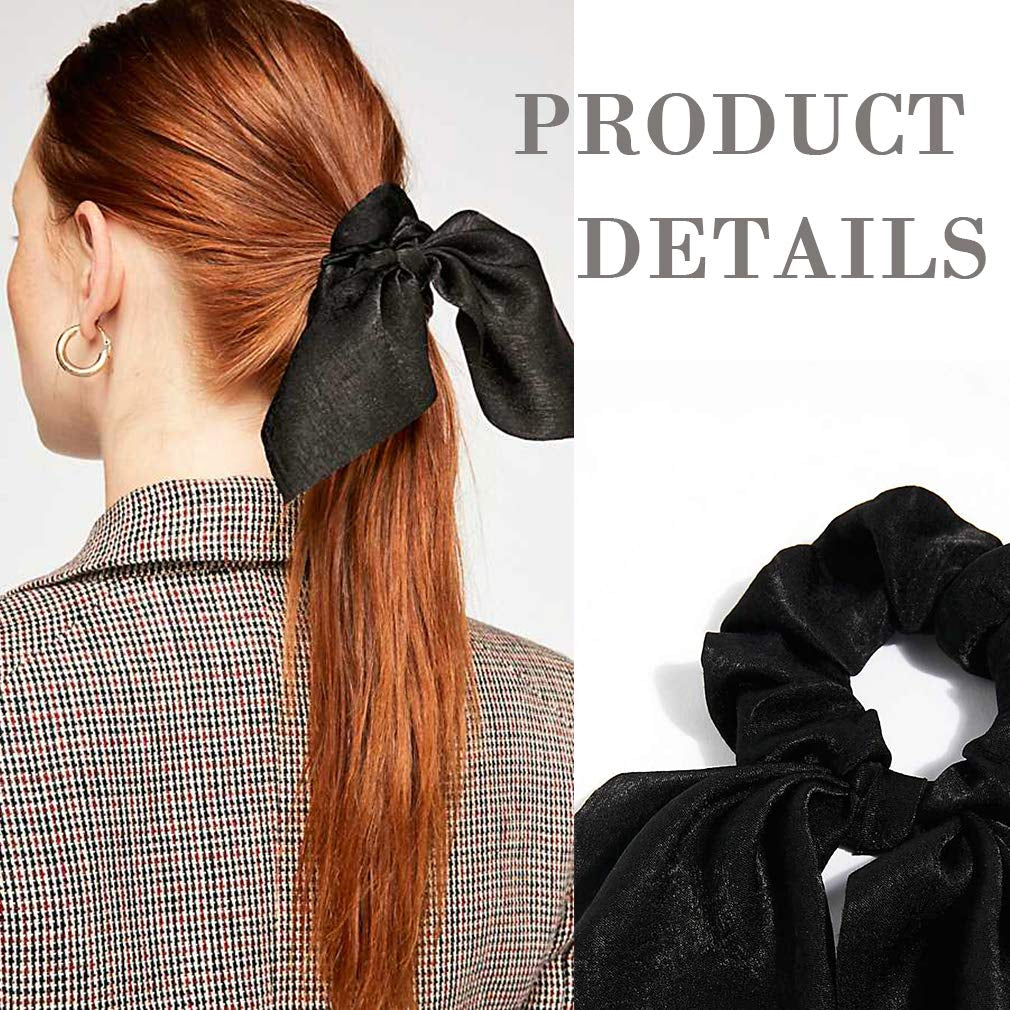 6PCS Hair Scrunchies Satin Silkrabbit Bunny Ear Bow Bowknot Scrunchie Bobbles Elastic Hair Ties Bands Ponytail Holder for Women Accessories 01 Classic Color