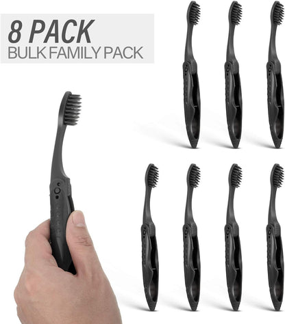 8 Packs Travel Toothbrushes Individually Wrapped Black Folding Toothbrush for Travel Camping Portable Charcoal Toothbrush with Soft Medium Bristles