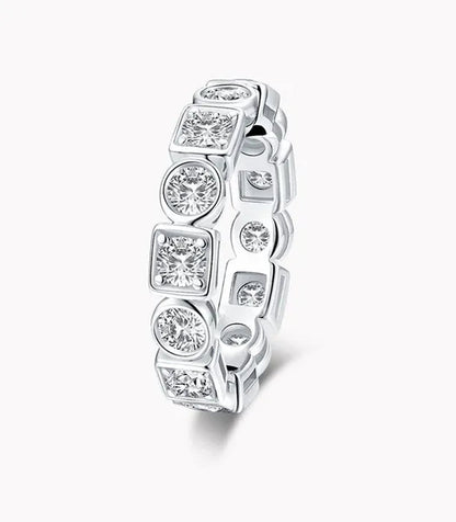 Eternity Ring 18k White Gold Plating Sterling Silver Round & Emerald Cut Ethical Lab-grown Diamond Band Stackable Ring Multi-stone Ring
