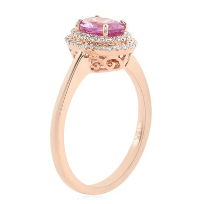 Shop LC ILIANA Real Diamond Halo Ring 18K Rose Gold Oval AAA Pink Sapphire Ct 1 G-H Si1