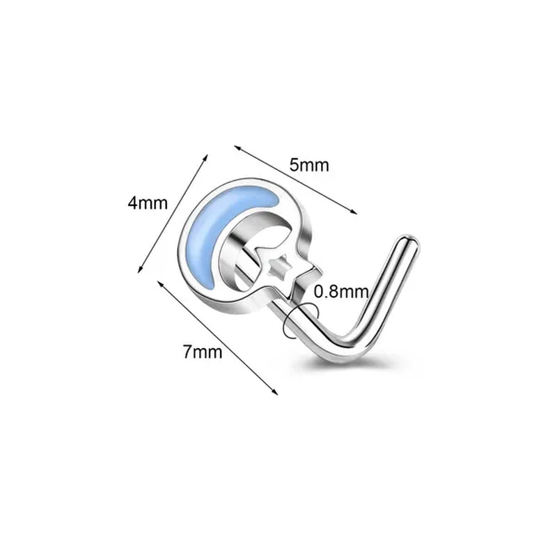 5/6Pcs 20G Nose Rings Stud L Shape Nose Rings Cubic Zirconia Butterfly Flower Eye Moon Heart Shape Nose Studs Piercing Jewelry for Women Men