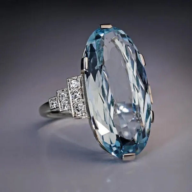 Exquisite and Fashion Sea Blue Topaz Ring Elegant Vine Ring Diamond Jewelry Cocktail Party Accessory Christmas Annviersary Gift Proposal Engagement Wedding Band Rings for Women US Size 5-10
