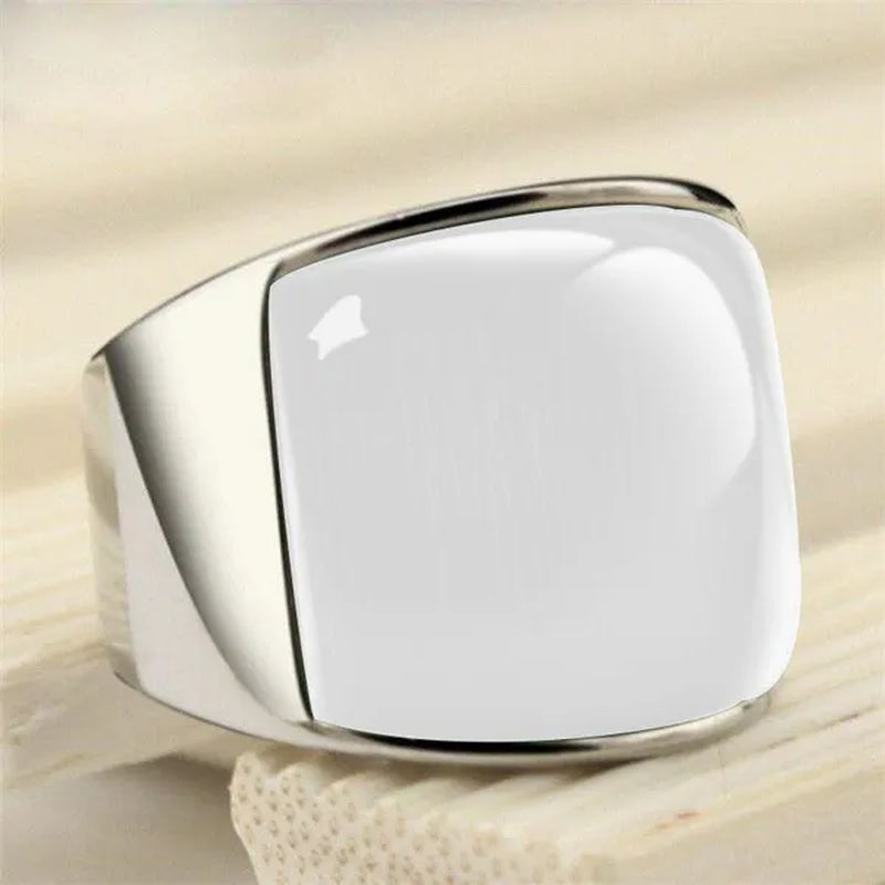 Vintage Men's Gemstone Ring Stainless Steel Single White Red Opal Rings Jewelry Gift for Men Women Boyfriend Girlfriend