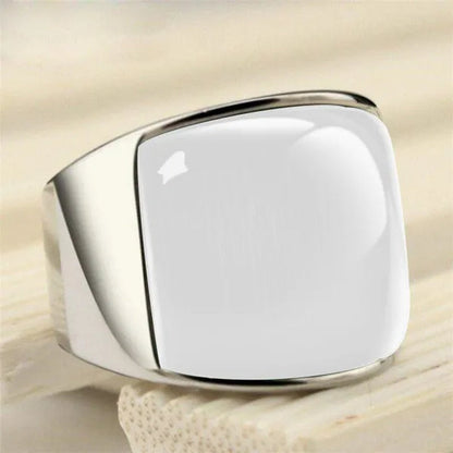 Vintage Men's Gemstone Ring Stainless Steel Single White Red Opal Rings Jewelry Gift for Men Women Boyfriend Girlfriend