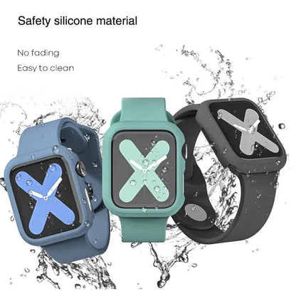 LEIXIUER Tempered Glass with Case Sport Silicone Strap for Smart Watch series  8 7 6 SE 2 3 4 5 1 for Smart Watch45mm 41mm 44mm 40mm 38mm 42mm 44 mm Sport Soft screen protector band bracelet（ Case and strap are packaged separately !）