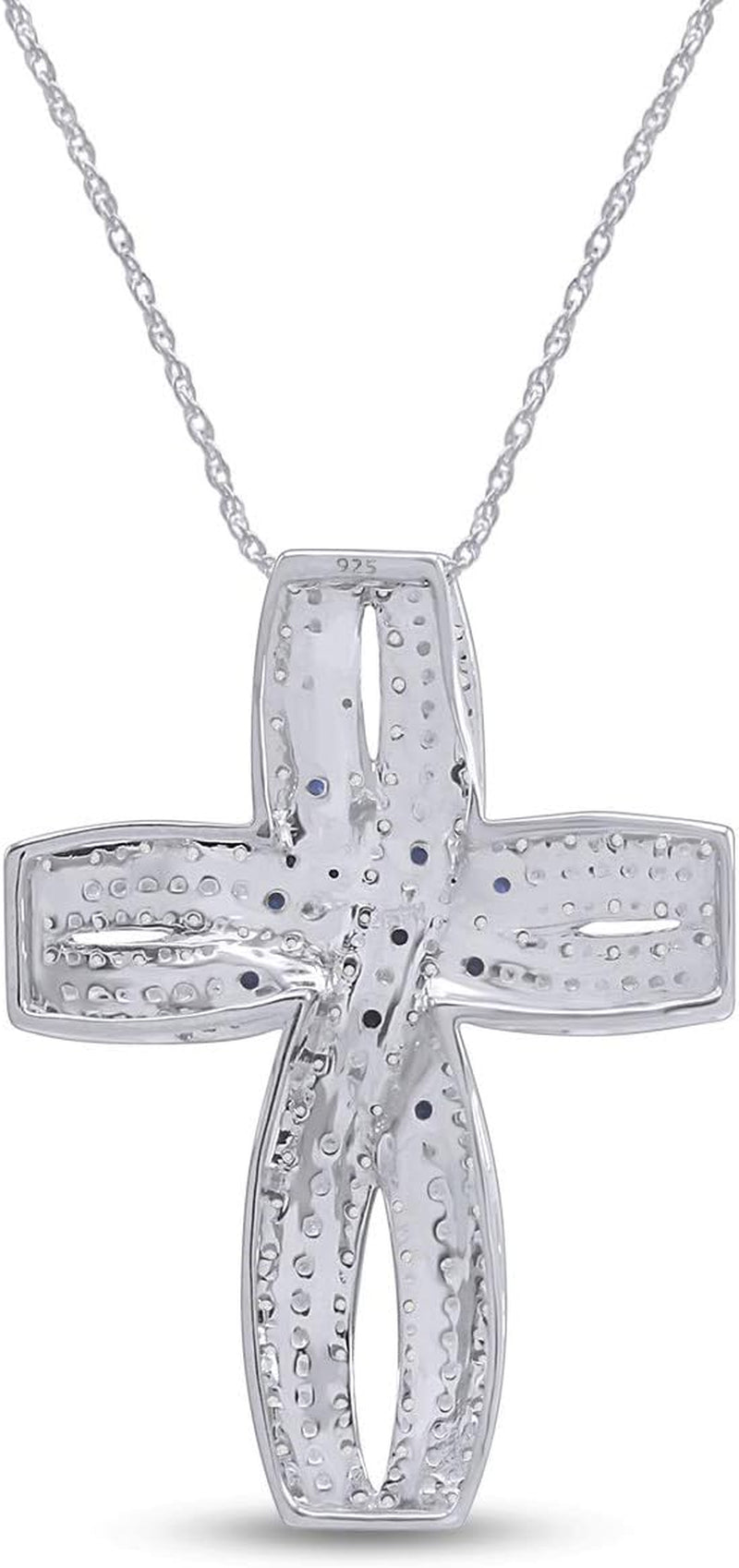 0.47 Ct Simulated Blue Sapphire & White Cubic Zirconia Loop Cross Pendant Necklace In925 Sterling Silver