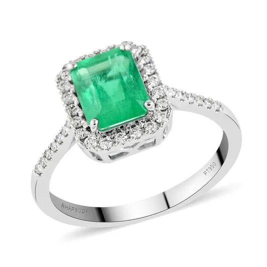 Shop LC RHAPSODY AAAA Emerald White Diamond Octagon 950 White Platinum Halo Ring for Women E-F Color VS Clarity