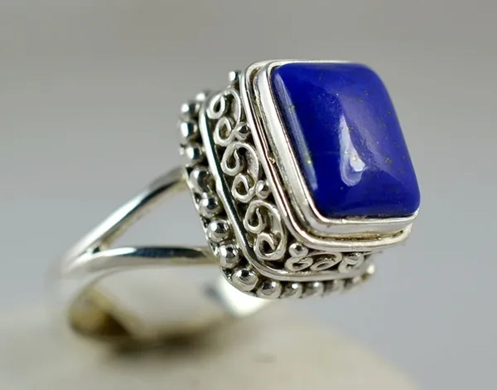 Genuine Lapis Lazuli 925 Sterling Silver Handmade Ring Size 6 to 10 (US)