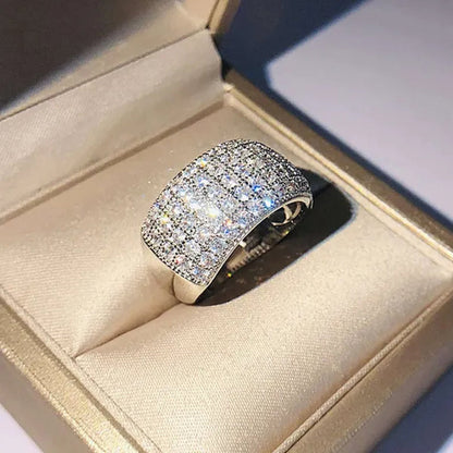New Fashion 925 Sterling Silver Micro Pave Diamond Wide Rings for Women Bridal Wedding Band Ring Jewelry