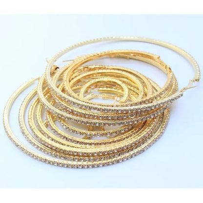 Trendy Big Circle Gold Silver Hoop Earrings Women's Fashion Rhinestone Diamond Round Earrings Party Jewelry