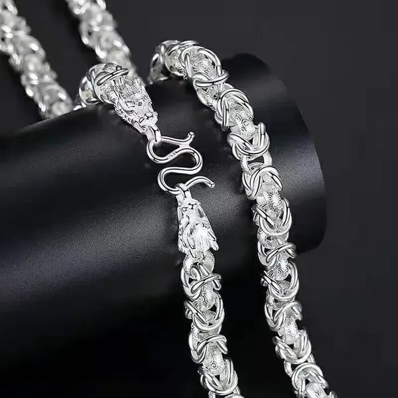 NEW! Exquisite Men Solid Heavy 925 Sterling Silver Domineering Dragon Head Silver Chain Necklace Jewelry