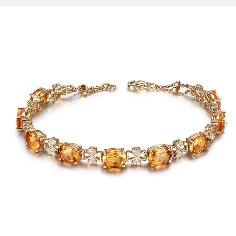 Romantic 18k Golden Plated Copper Setting Heart Shape Citrine  Jewelry Set Love Shape Pendant Necklace Heart Micro Inlaid Cubic Zirconia Stud Earrings Butterfly Open-End Ring Flower Bracelets for Women Gifts