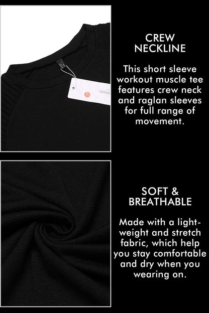 Men'S Muscle T-Shirt Pleated Raglan Sleeve Bodybuilding Gym Tee Short Sleeve Fashion Workout Shirts Hipster Shirt