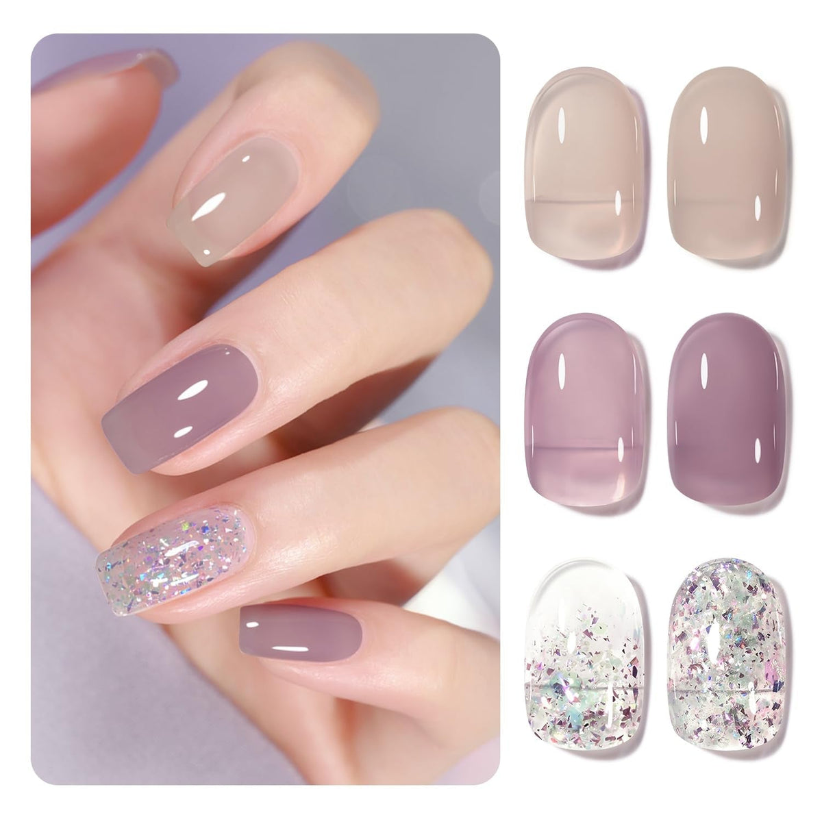 Gel Nail Polish Kit, 3 Colors Jelly Milky White Blue Gray, Sheer Soak Off UV Gel Polish Set - Cloudy Coast
