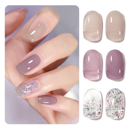 Gel Nail Polish Kit, 3 Colors Jelly Milky White Blue Gray, Sheer Soak Off UV Gel Polish Set - Cloudy Coast