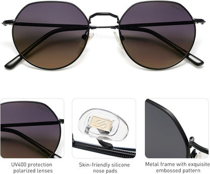 round Polygon Polarized Sunglasses for Women Men Retro Classic Vintage Panto Shades SJ1157