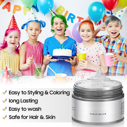 Temporary White Hair Color Wax, Instant Hairstyle Cream Hair Pomades, Easy Cleaning Disposable Hair Styling Paint for Men Women Kids Cosplay, Party and Ball