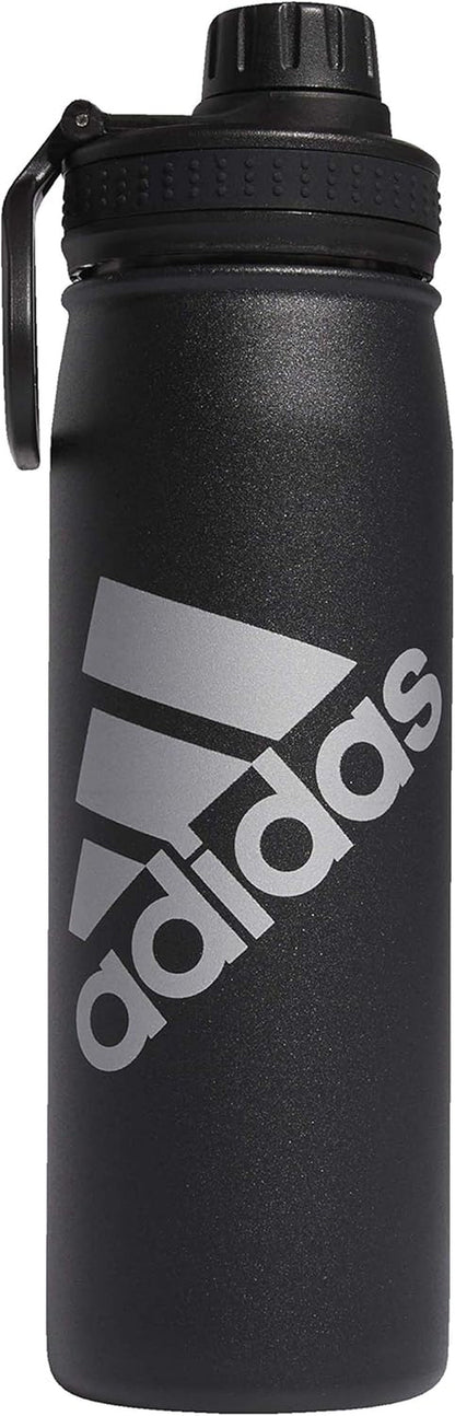600 ML (20 Oz) Metal Water Bottle, Hot/Cold Double-Walled Insulated 18/8 Stainless Steel, Black/Silver Metallic, One Size