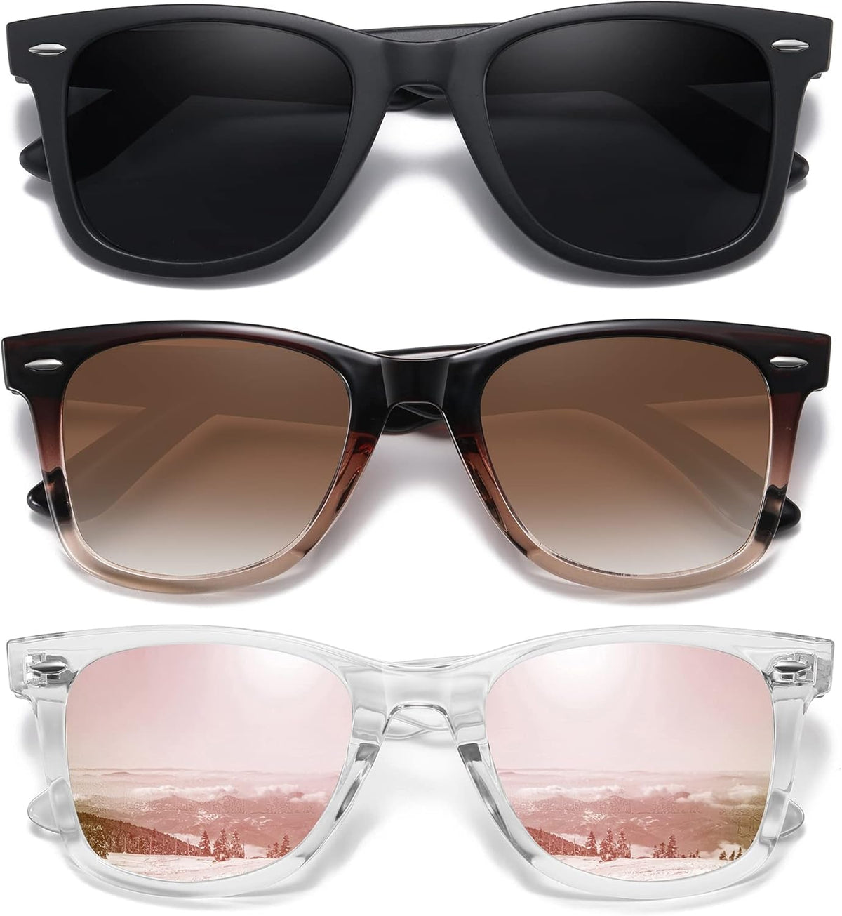 Retro Polarized Sunglasses for Women Men Classic Mirror Lens Driving Trendy Sun Glasses UV Protection (3 Pack)