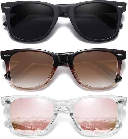 Retro Polarized Sunglasses for Women Men Classic Mirror Lens Driving Trendy Sun Glasses UV Protection (3 Pack)