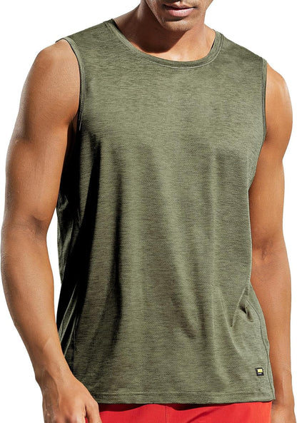 Men’S Sleeveless Tank Top Dry Fit Workout Muscle Tee Shirt for Running Athletic Gym Sports Training, Moisture Wicking