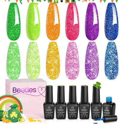 Beetles Pearl Gel Nail Polish 6 Colors Shimmer Glitter White Pink Blue Nail Polish Mermaid Gel Soak Off Uv Led Spring Summer Easter Gel Polish Swirl Thread Effect DIY Manicure Art