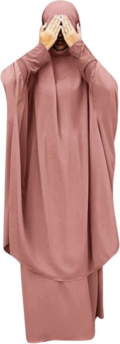 Prayer Clothes for Muslim Women Islamic Abaya Suit Maxi Skirt + Khimar Hijab 2Pcss Burka Jilbab Kaftan