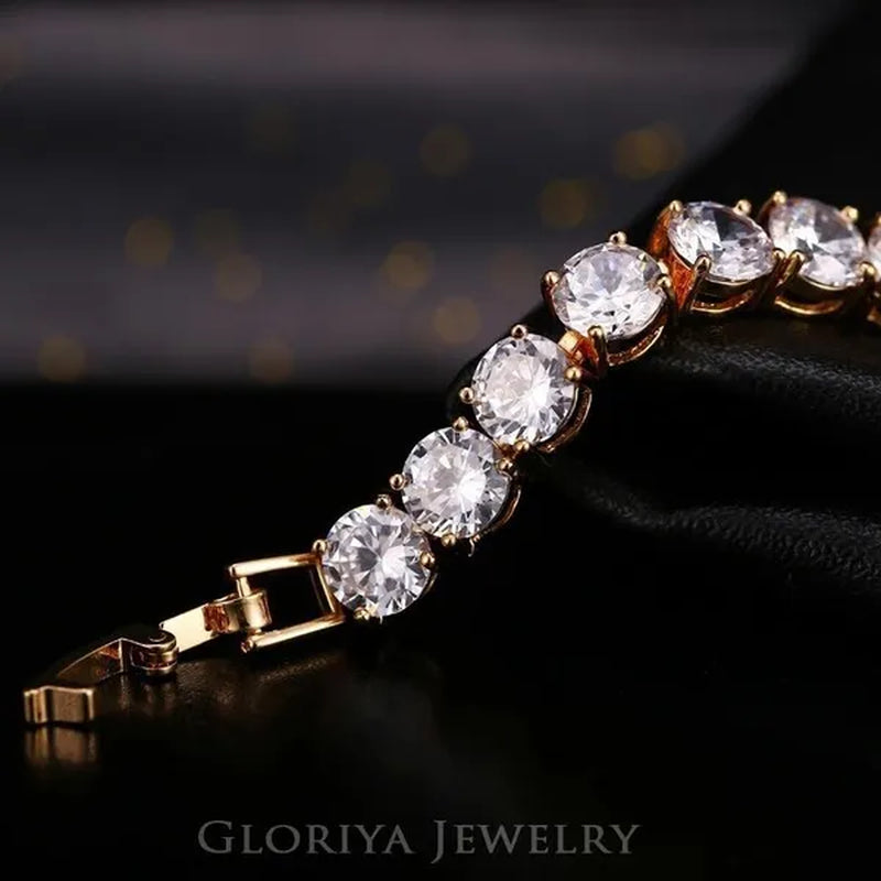 Gloriya Perfect Round Cut 0.5 carat AAA+ CZ Zirconia Silver Plated Classic Ladies Wedding Bracelets Bangles For Women Engagement Gift