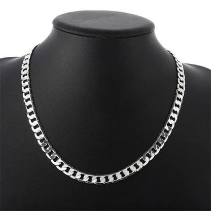 Wholesale 925 Sterling Silver Fashion Jewelry Sets 4MM/6MM/8MM Curb Link Chain Necklace Bracelet for Women and Men Fashion Wedding Party Engagement Jewelry Gift-Genuine Sterling Silver