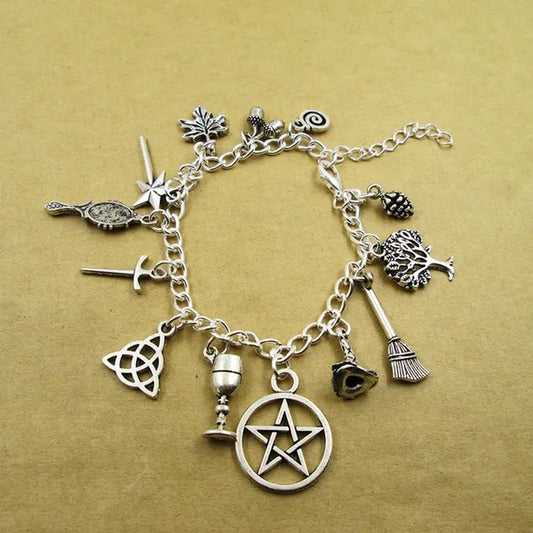 Hot sale silver plated Chain length :17cm +5cm   ROSE Witch Wicca  Acorn Greenman Various Gemstones  silver plated bracelet  gift for girl /boy,party ,birthday gift Charm Bracelet Charm  bracelet