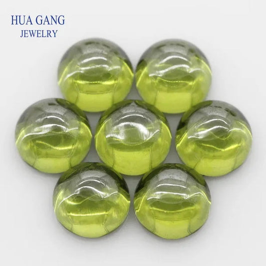 Peridot Cubic Zirconia Stone round Shape Cabochon Cut Flat Back Loose CZ Stone Synthetic Gems for Jewelry 4Mm 6Mm