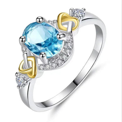 Fashion  Wedding Bride Oval Cut Rainbow Blue Topaz Sapphire Ruby Gemstone Jewelry Ring