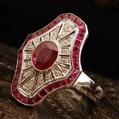 Popular Women Fashion 925 Sterling Silver Ring Luxury Retro Lady Natural Ruby Jewelry Wedding Engagement Party Ring Size 5-11