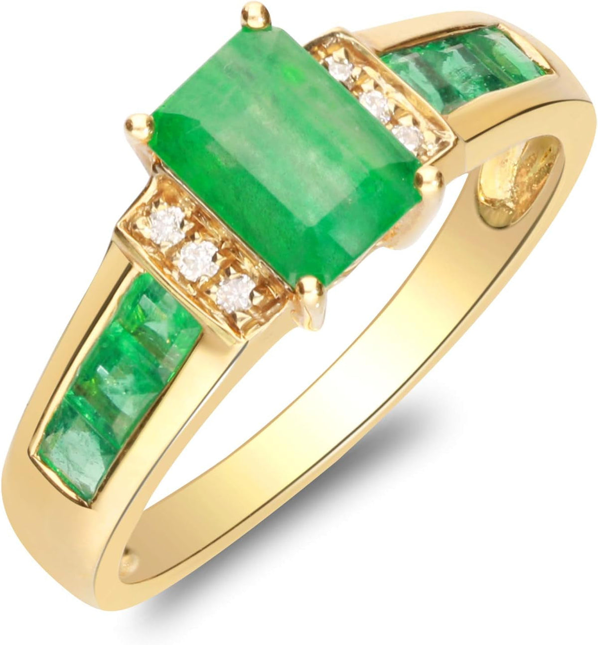 10K Yellow Gold Natural Zambian Emerald Ring with Natural Diamonds for Women | Ethically, Authentically & Organically Sourced Emerald-Shape & Square-Cut Emerald Hand-Crafted Jewelry for Her | Emerald Ring for Women.
