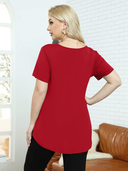 Women plus Size V-Neck Tunic Tops Loose T Shirt with Pocket