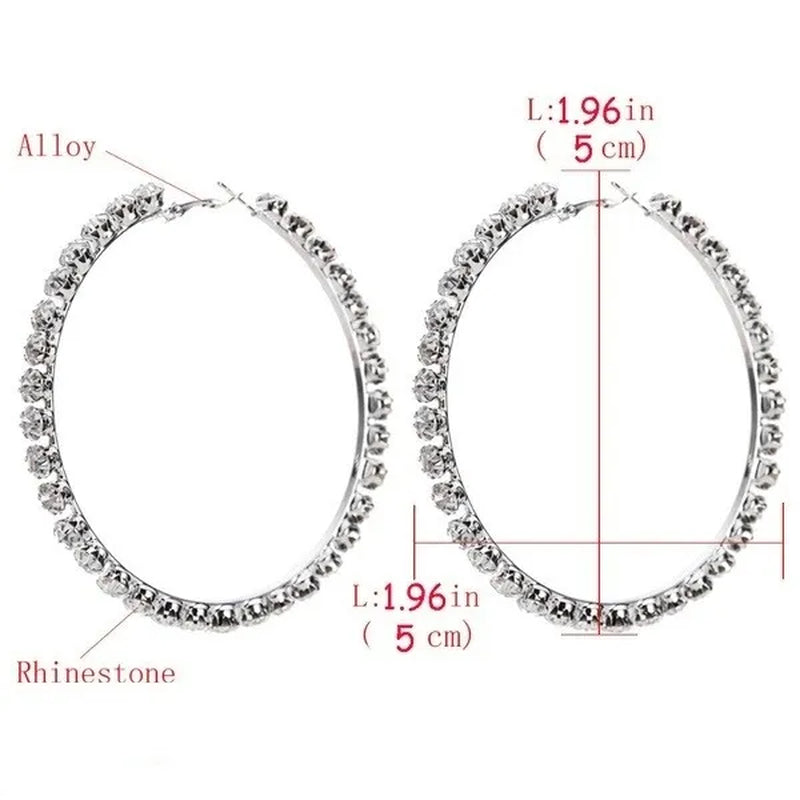 Trendy Big Circle Gold Silver Hoop Earrings Women's Fashion Rhinestone Diamond Round Earrings Party Jewelry