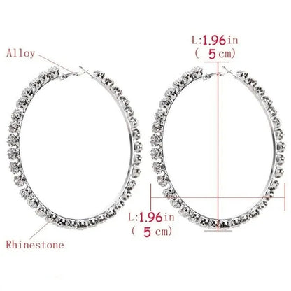 Trendy Big Circle Gold Silver Hoop Earrings Women's Fashion Rhinestone Diamond Round Earrings Party Jewelry