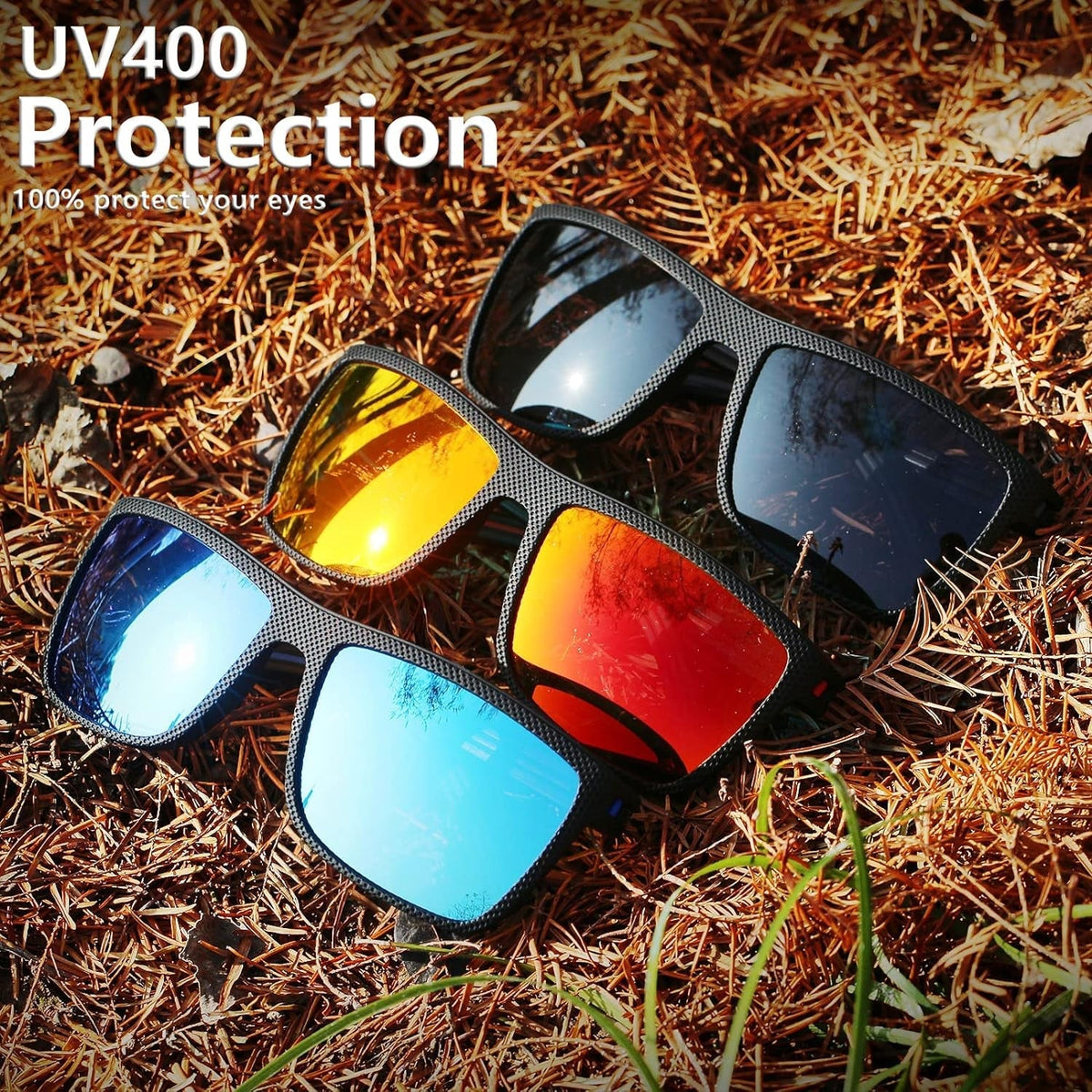 Square Polarized Sunglasses for Men Vintage Style Driving Travel Sun Glasses Lightweight Frame UV Protection Goggles