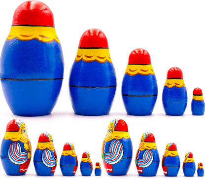 Russian Nesting Dolls Set of 5 Pcs - Russian Doll in Traditional Dutch Folk Dress with Tulips - Wooden Matryoshka in Dutch National Costume
