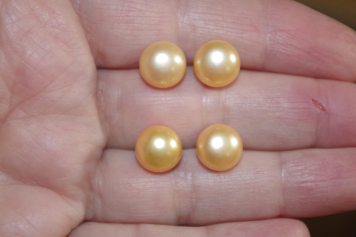 Quality Golden Champagne Pearl Semi round Dome Button 10 MM Stud Earrings 14K Gold Filled