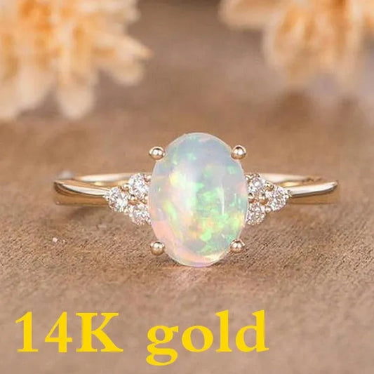 Natural Fire Opal Ring Exquisite and Fashionable 14K Gold Ring Opal Ring Mother's Day Diamond Ring European and American Bridal Party Wedding Engagement Ring  Anniversary Birthday Family Gift Jewelry