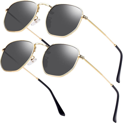Hipster Hexagonal Polarized Sunglasses Men Women Geometric Square Small Vintage Metal Frame Retro Shade Glasses