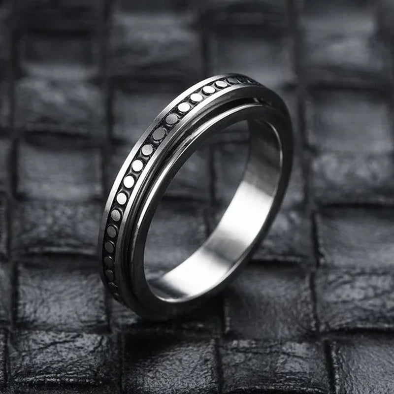 Couple Rings Rotatable Fidget Rings Stainless Steel Sun Moon Star Dot Waves Cat Pattern Spinner Ring Jewelry Gift for Women Men Boyfriend Girlfriend