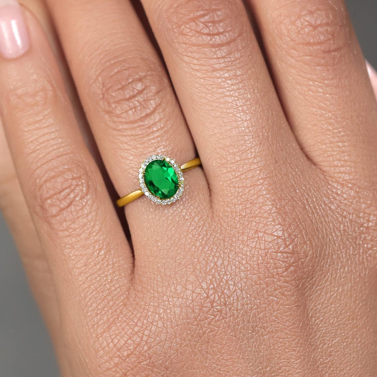 10K Yellow Gold 8X6MM Oval Gemstone Birthstone and White Diamond Halo Engagement Ring | Wedding Anniversary Promise Gold Ring for Women | Available in Size 5-10