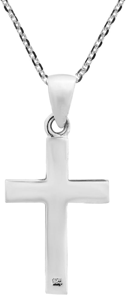 Cross of Faith Necklace – 925 Sterling Silver 18 Inch Chain | Iridescent Shell and Stone Pendant | Perfect Religious Gift