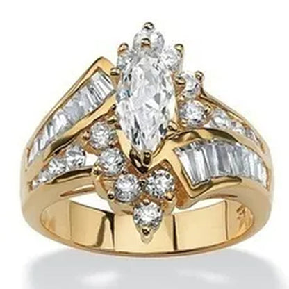 Ring Luxury Oval White Sapphire Two Tone Diamond Jewelry Anniversary Proposal Promise Gift Party Bridal Engagement Wedding Band Rings for Bride Women Size 5 6 7 8 9 10