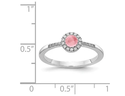 1/2 Carat (ctw) Pink Tourmaline Cabochon Ring in 14K White Gold with Diamonds