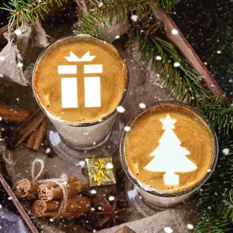 8Pcs Christmas Cake Stencil Templates Cookie Fondant Baking Painting Mold Tools Dessert Coffee Decorating Molds