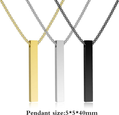 Bar Pendant Necklace for Men Stainless Steel Box Chain Pendant Men’S Necklace Jewelry Length 22Inch